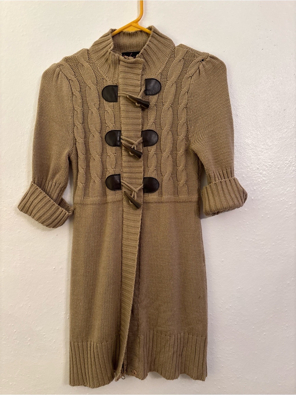 Takeout Taupe Cable-Knit Toggle Cardigan